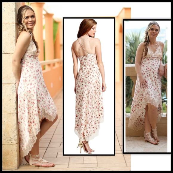 Guess Floral Lace High Low Maxi Slip Dress SZ M $108 - Picture 1 of 7